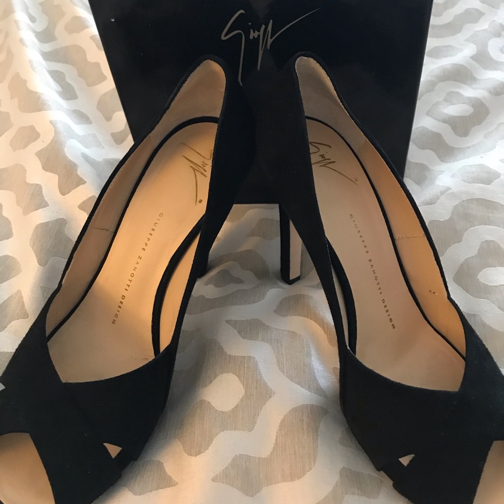 Giuseppe Zanotti black suede peep toe heels